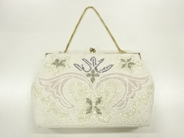 JAPANESE KIMONO / ANTIQUE BAG / BEADS / FLOWER & BUTTERFLY